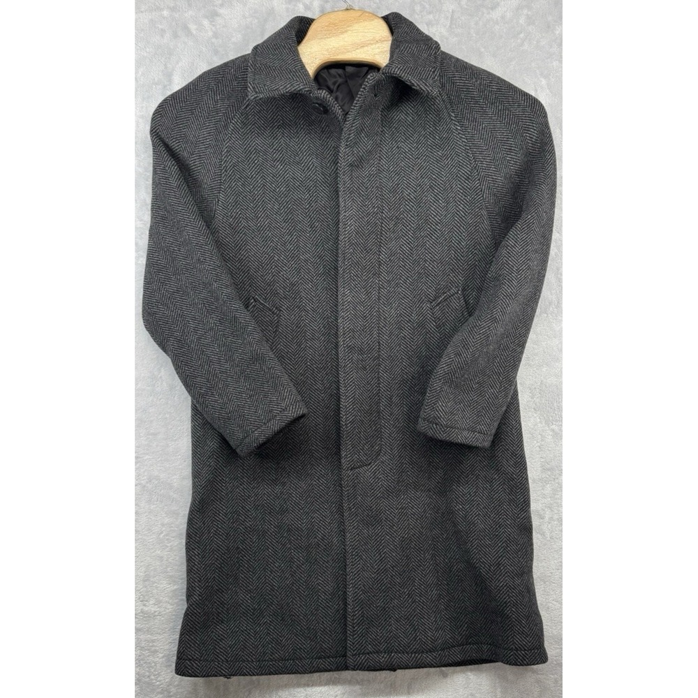 J.Crew Wool Blend Car Coat Herrinbonel Gray Buttons Men's Size 34S Short EUC